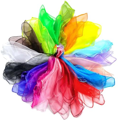 FYSL 20 Stück Jongliertücher 60 x 60 cm Tanz Tücher Chiffontücher Gymnastiktücher Square Jongliertücher Bunte Tücher Tanzen für Kindergarten Kindershow, Seidentücher in 20 Farben