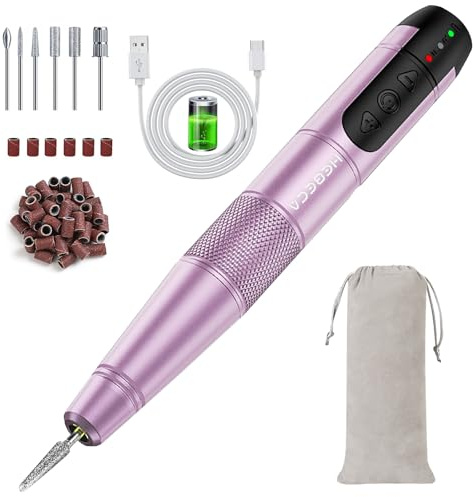 HEBECA Elektrische Nagelfraser Kabellos für Gelnägel 12 in 1 Maniküre Pediküre Set Elektrisch Akku for Naturnägel Acrylnägel Starterset Heimgebrauch (Grau) (Rosa)