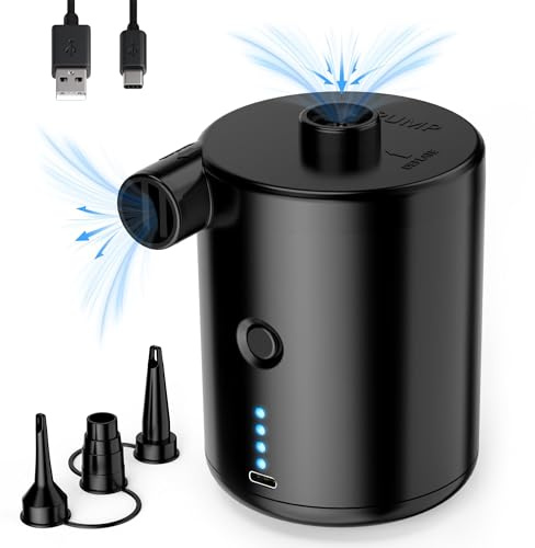 Elektrische Luftpumpe, 4000mAh Akku Elektrische Pumpe mit 4 Düsen für Luftmatratze, Matratze, Pool, Planschbecken, Wiederaufladbare Elektrische Luftpumpe mit Schnellem Aufblasen/Entleeren