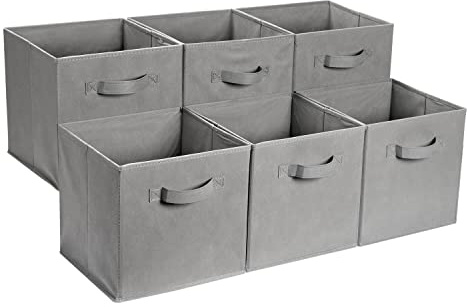 Amazon Basics zusammenklappbarer Aufbewahrungswürfel/Organizer aus Stoff mit Griffen, Einfarbig Grau, 6 er-Pack, 33 cm x 33 cm x 33 cm
