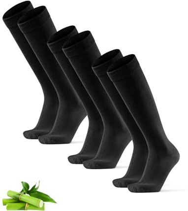 DANISH ENDURANCE Bambus Kniestrümpfe, Bambus Socken, Mit Komfortbund, Unisex, für Herren & Damen, 3 oder 6 Paar, Schwarz, 43-47
