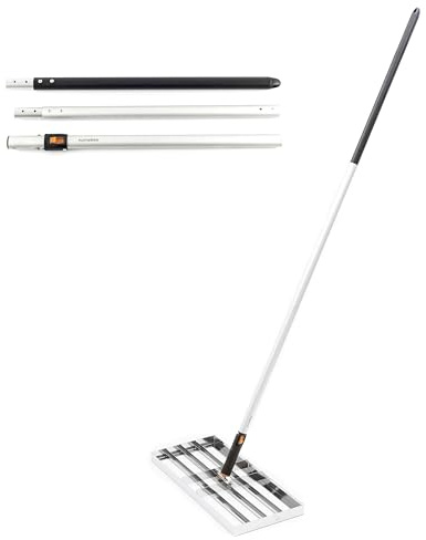 HomeBee® Rasen Rakel (60 x 25 cm), Handliche Rasen Rakel [für einen sattgrünen Rasen] – Inkl. 2 Meter Stiel – Nivellierrechen für Rasenpflege – Breiter Rasenrechen zum Sanden