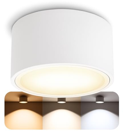 SSC-LUXon CELI-X Aufbauspot weiß rund GX53 5W 3 Lichtfarben Decke | Flache Aufbauleuchte weiß rund für Wohnzimmer, Flur & Küche - warm / neutral / kalt, große Leuchtfläche, inkl. GX53 LED, 55mm