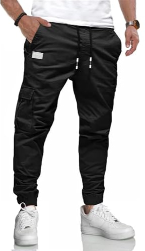 LIUPMWE Herren Hose Chino Cargo Hose Jogginghose Herren Baumwolle Casual Sweatpants Herren Freizeithose Elastische Pants Taille mit Kordelzug Taschen