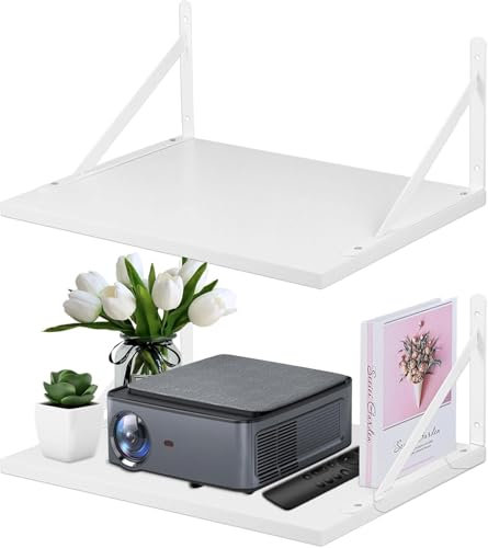 Wensdr 2 Stück Projektor Wandhalterung Regal, Projektor schwimmende Halterung, Rack Halter für Wand, Modem Regal/Kabelbox/Router Aufbewahrungsständer, Router Modem Kabelbox Ständer Weiß