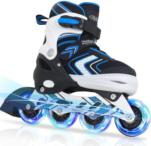 Nattork Kinder Inliner für Jungen Mädchen, Verstellbare 4 Größen Kinder Inline Roller Skates, Leucht Inline Skates für Jungen Rollschuhe für Anfänger (Blau, 37-41 EU / 235-260 MM)