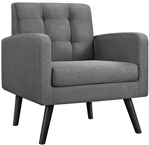 Yaheetech Ohrensessel Sessel mit Armlehnen, Lounge-Sessel Relaxsessel mit getufteter Rückenlehne, Modern Sessel bis136 KG belastbar, für Wohnzimmer, Schlafzimmer, bis136 KG belastbar, Grau