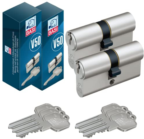 BASI | 2er SET V50 Profil-Doppelzylinder 30/30 mm | Gleichschließend | Profilzylinder | Türzylinder Schließzylinder für Hauseingangstüren Wohneingangstüren | Zylinderschloss mit 3 Schlüsseln