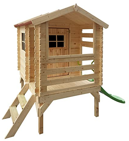 Stelzenhaus mit rutsche aus Holz - B146xL182xH205 cm/1,1m2 - Spielhaus im Freien für Kinder - Gartenspielhaus - TIMBELA M501C