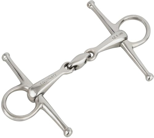 Equinate Schenkeltrense Edelstahl 16mm doppelt gebrochen 14,5cm | Anatomisch geformtes maulfreundliches Gebiss mit sanfter Einwirkung | Lasergravierte Größenangabe | Knebeltrense