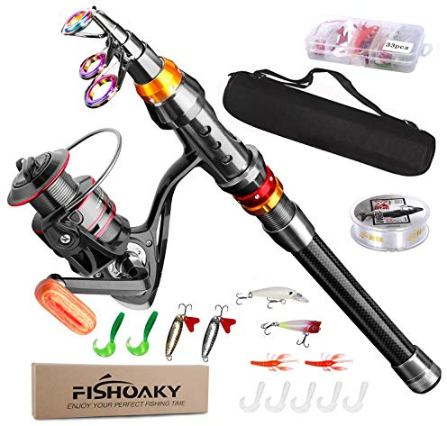 FISHOAKY Angelrute Teleskoprute, 1,8M Fishing Rod, Carbon Fiber Angelruten Angeln Rute Pole für Salzwasser Süßwasse | Kinder & Erwachsene | Boat, Surf, See, Daiwa, Dam, Ozean, Meer, Junior
