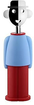 Alessi Alessandro M. AM23 LAZR - Korkenzieher, Zamak, Hellblau und Rot | Korkenzieher für den Tisch, entworfen von Alessandro Mendini, zum Öffnen von Flaschen