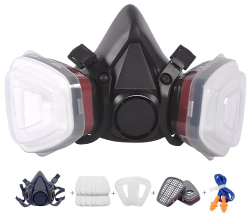 Atemschutzmaske,Wiederverwendbare Vollmaske,Gasmaske mit Filter Staubmasken Atemschutz Feinstaub Atemschutzmaske Lackierer 10 Filtrierbare Wattepads,Wiederverwendbare Vollmaske für Farbspritz（Black）
