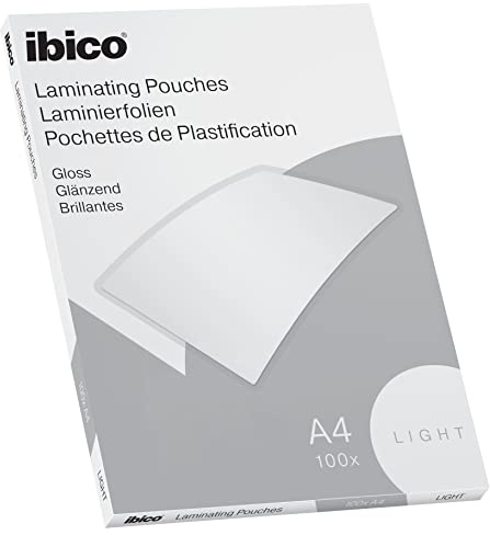 Ibico Basics Laminierfolien A4 Leicht, Heißlaminierfolien glänzend, 100 Stück, Extra Dünn, Transparent, Kristallklar, Runde Ecken, Ideal für Schule oder Büro, 627308