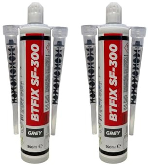 BTFIX SF-300 ml | 2K Injektionsmörtel | Verbundmörtel | Chemiedübel für Beton & Mauerwerk | inkl. 4x Statikmischer | Schwerlastbefestigung | styrolfrei | Montagemörtel Klebeanker (2x 300ml)