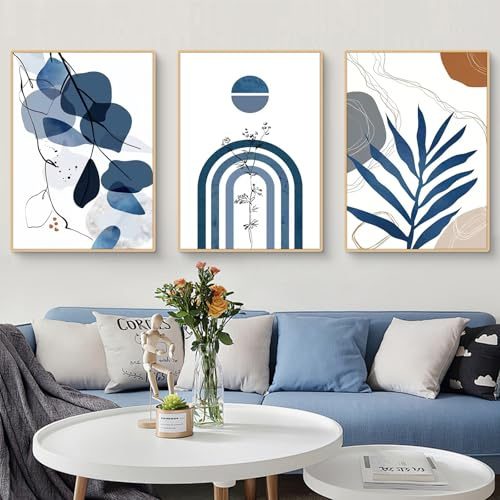 TROYSINC 3-teiliges Bilder Set Poster Set Wandbilder Modernes Abstraktes Blau Dekorationsset für Wohnzimmer, Schlafzimmer & Esszimmer OHNE Rahmen (40x50cm)