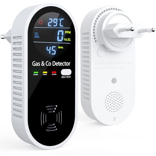 Kohlenmonoxid Melder & Gasmelder 4-in-1 – CO Melder mit Temperatur- & Feuchtigkeitssensor, akustischer & visueller Alarm, Plug & Play – Für Zuhause, Garage und Werkstatt – YOJOCK