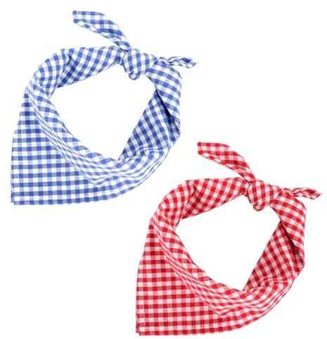 Zidoley 2 Stück Trachtentuch, Oktoberfest Accessoires für Damen Herren, Oktoberfest Outfit Trachten Halstuch Zubehör, 50 * 50cm, Chequered Trachtenhalstücher Bayern Dreieckstücher (Rot Blau Weiß)