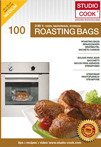 Studio Cook 100 x Bratbeutel 3 in 1, Braten, Dampfgaren & Aufbewahren, Inhalt 100 Stück, Größe Medium 25 x 38 cm, bis zu max. 2,5kg MIKROWELLE GEEIGNET