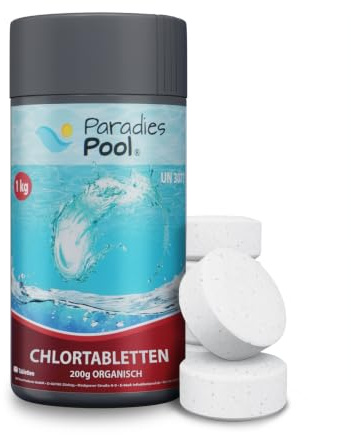Paradies Pool Chlortabletten für Pool 200 g, Schwimmbecken, organisch, langsam löslich, Inhalt: 1 kg