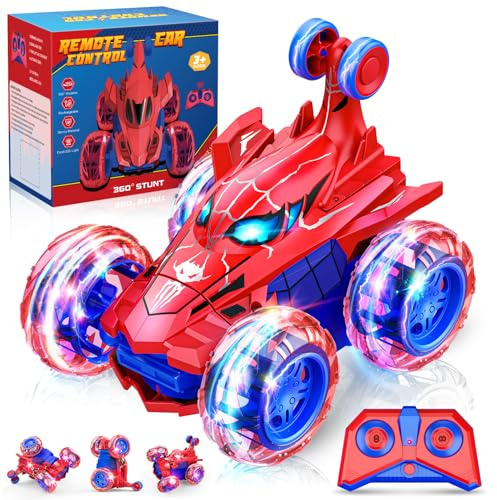 Dreamlandia Ferngesteuertes Auto ab 3-8 Jahre - 2.4GHz RC Auto mit 360° Flip & LED Licht, Spielzeug ab 3 Jahre, Aufladbar per Direktladung, Monstertruck - Ostergeschenke Kinder Jungen