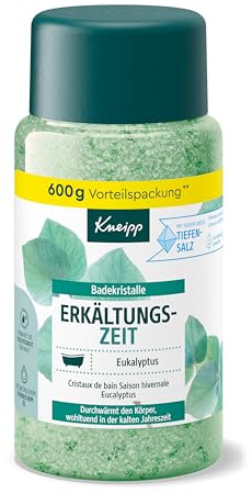 Kneipp Badekristalle Erkältungszeit - Badesalz Vorratspackung - mit naturreinem Tiefensalz der Saline Luisenhall & natürlichen ätherischen Ölen aus Eukalyptus & Minze - aromakologische Wirkung - 600g
