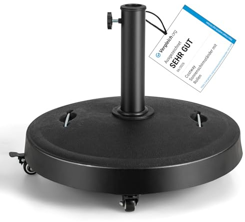 COSTWAY 23 kg Sonnenschirmständer mit Rollen & Griffen, Schirmständer | Für Schirmstangen von 38/48 mm, Ø52 cm Marktschirmständer, Sonnenschirm Ständer für Garten, Balkon