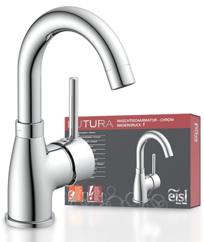 EISL Waschtischarmatur FUTURA Niederdruck, energiesparende Waschbeckenarmatur, 360° schwenkbarer Wasserhahn Bad, Einhebelmischer, NI075FUTCR-LP, Chrom