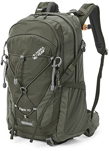 Terra Peak® Premium Wanderrucksack 30L (FLEX 30) Damen Herren Erwachsene mittel olive-grün - Trekking-Rucksack wasserdicht - Daypack Touren & Reise-Rucksack Rückenbelüftung Ski, Wandern & Radfahren
