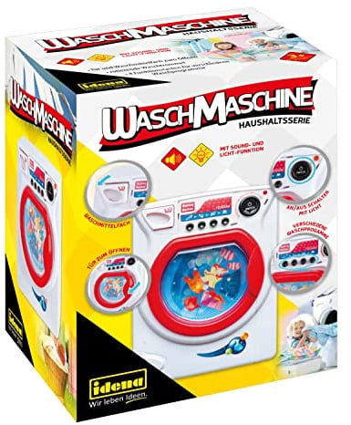 Idena 40469 - Waschmaschine für Kinder mit Licht- und Tonfunktion, Frontlader mit 4 Programmen und rotierender Waschtrommel, Spielzeug zum Erlernen praktischer Fertigkeiten, Mehrfarbig