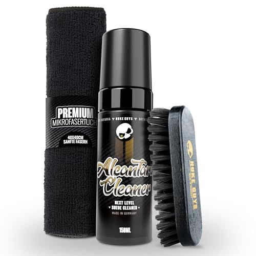 Nuke Guys AlcantaraReiniger Set | 150ml Reiniger geeignet für alle Alcantara Oberflächen + weiche Textilbürste + Mikrofasertuch | Porentiefe Reinigung & Pflege für Sofa Couch Sitze Lenkrad