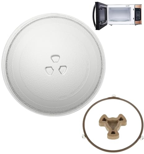 DAJAVE Mikrowellenteller 24,5 cm Ersatz Mikrowellen Teller Glas mit 3 Noppen, Drehteller Mikrowelle mit 1 Mikrowelle Drehring und 1 Mikrowellen Drehbarer Teller Koppler, Mikrowelle Drehteller Ersatz