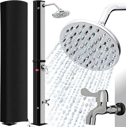 KESSER® Solardusche 35L Gartendusche, Solar Dusche für Garten & Pool mit warmem Wasser, Pooldusche ohne Strom, Regenduschkopf & Wasserhahn mit Gartenschlauch-Anschluss + Ablage, Schutzhaube & Tasche