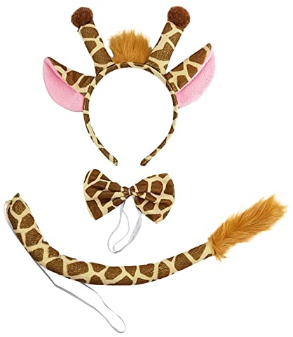 TSHAOUN Giraffen Kostüm Set, Giraffe Haarreif, Fliege, Schwanz, Giraffe Kostüm Kinder, Cosplay Party Zubehör, Tierkostüm Set, für Karneval, Halloween, Geburtstag, Weihnachten