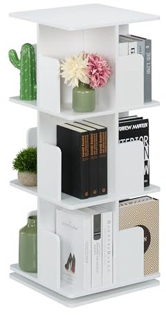 Relaxdays Bücherregal, 360 Grad drehbar, 3 Ebenen, weiß