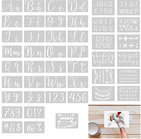 Buchstaben Schablone Zeichenschablone Schablonen zum Malen Vintage Groß Wandschablonen Malerschablonen 45 Stück Schablone Ornament Buchstabenschablone Postschablone für Kunst Scrapbooking Holzmalerei