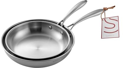 SANFELA 5-lagiges Bratpfannenset aus Edelstahl 2, inkl. 24 cm und 28 cm Edelstahlpfannen, spülmaschinen- und backofenfest, Induktionspfannen, Frei von PTFE, PFAS und PFOA