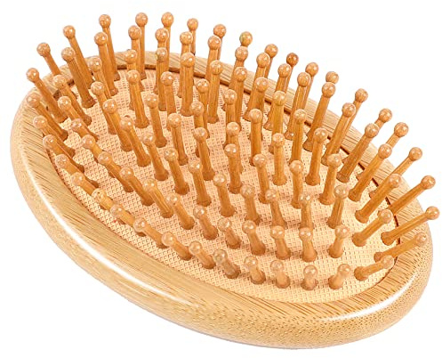 Holzmassagekamm,Bambus Kopfhautmassagegerät Holzhaarbürste Kopfhautbürste ohne Griff Runder tragbarer Bambuskamm Antistatischer Luftkissenkamm Bürstenkamm Mini Haarbürste
