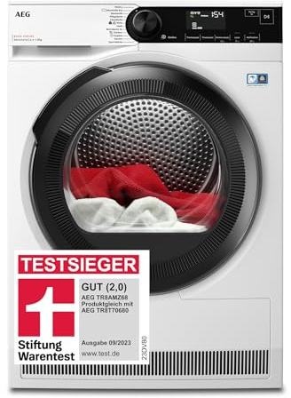 AEG Wärmepumpentrockner 8 kg, Testsieger der Stiftung Warentest, Serie 8000 AbsoluteCare - Wolle- und Seidetrocknung, C, Energiesparend, Trommelbeleuchtung, Knitterschutz, Schontrommel, TR8AMZ68