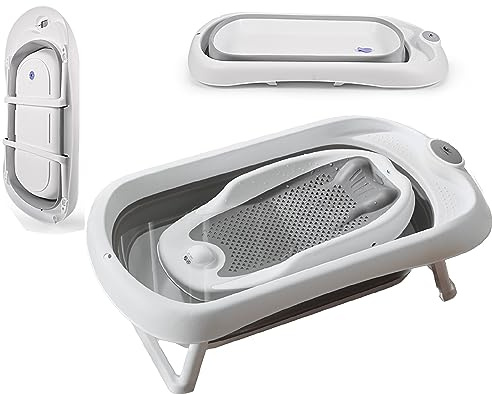 Schwänlein® Faltbare Baby Badewanne,Übergroße faltbare Babybadewanne – 81 * 48 * 24cm，extra groß für europäische Babys,Badebecken Duschwanne für Neugeborene Kleinkinder (grau)
