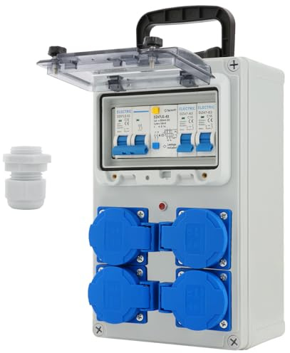 Baustromverteiler16A Bausatz, Stromverteiler mit FI Schalter 16A 4P 230 V IP67 für Drinnen und Draußen Baustromverteile, Werkstätten und Fabriken