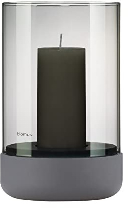 blomus Windlicht -CALMA- | Laterne aus Beton & Glas | Farbe Steel Gray Smoke | Größe M | 12 x 12 x 20 cm | Indoor Tischdeko | modernes Wohnaccessoire | Kerzenhalter minimalistisch