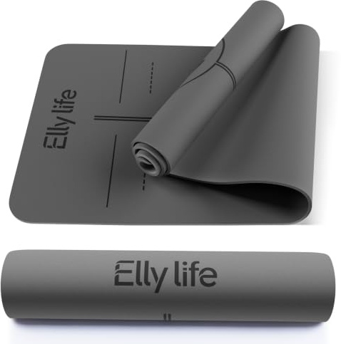 Yoga Matte Rutschfest Dick, Naturkautschuk + Eco TPE/PU, Ausrichtungslinien | Hautfreundliche, Ultra Grip, Einzigartiges Design, inklusive Tragegurt, für Yoga, Pilates, Fitness, Home Workout