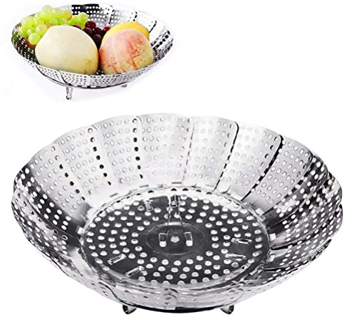 Aomig Dünsteinsatz für töpfe, Einstellbar Edelstahl Dampfgarer, (14 cm-23 cm) Dampfgarer Einsatz, Faltbar Dämpfeinsatz, gemüsedämpfer, gemüsedünster für Kochtöpfeund verschiedenes Kochen
