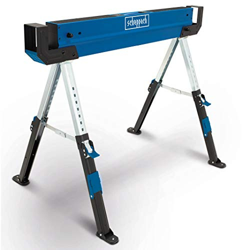 Scheppach Sägebock MWB600 Sägehilfe klappbar Holzschneidebock | 589kg Traglast | Arbeitshöhe 618 - 820mm | 1088x100x145mm eingeklappt | für Metallplatten, Holzpaneele, Spanplatte & Rigipsplatten