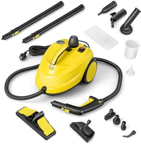 COSTWAY Dampfreiniger 2000W, Dampf Reinigung mit 13 Zubehör, bis zu 160℃ | BasicKit 13, Dampfdruck: 5 bar, Flächenleistung: 108 m², Steam Cleaner für Boden, Küche, Bad, Fenster, Polster & Auto, Gelb