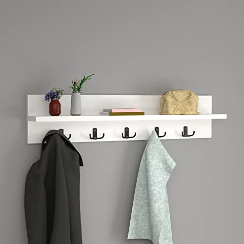 [en.casa] Wandgarderobe Hammarö mit 10 Garderobenhaken Weiß Garderobenleiste Flurgarderobe mit Ablage Hakenleiste Jackenhalter Hutablage
