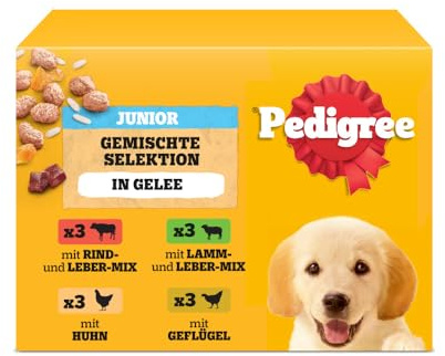 PEDIGREE DOGCARE Hundefutter Portionsbeutel Chunks in Gelee Junior 4 x 12 x 100g