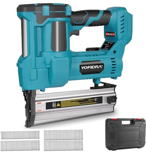 Yofidra 2 in 1 Akku Tacker Nagelpistole, Bürstenlos Elektrotacker Kompatibel mit Makita 18V Akku, Tiefeneinstellung, inkl.300 Brad-Nagel und 100 Klammern，für Holzarbeiten Heimwerker (Ohne Batterie)