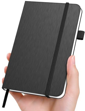 ONAVIA A6 Taschen-Notizbuch mit Stifthalter, 3,5 x 5,7 Zoll kleines Hardcover Notizbuch mit Linien, Mini Journal für Arbeit, Reisen, Notizen und To-Do-Listen, Schwarz